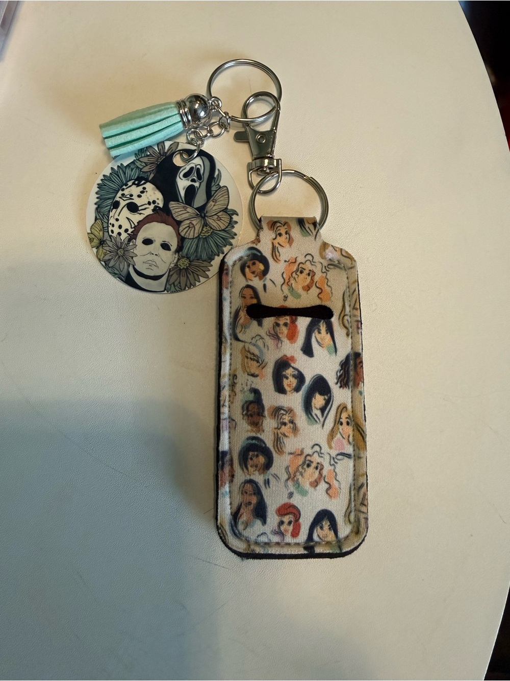 Cute Character Lip Balm/lighter Keychain Holder in Cream with Multicolor Faces